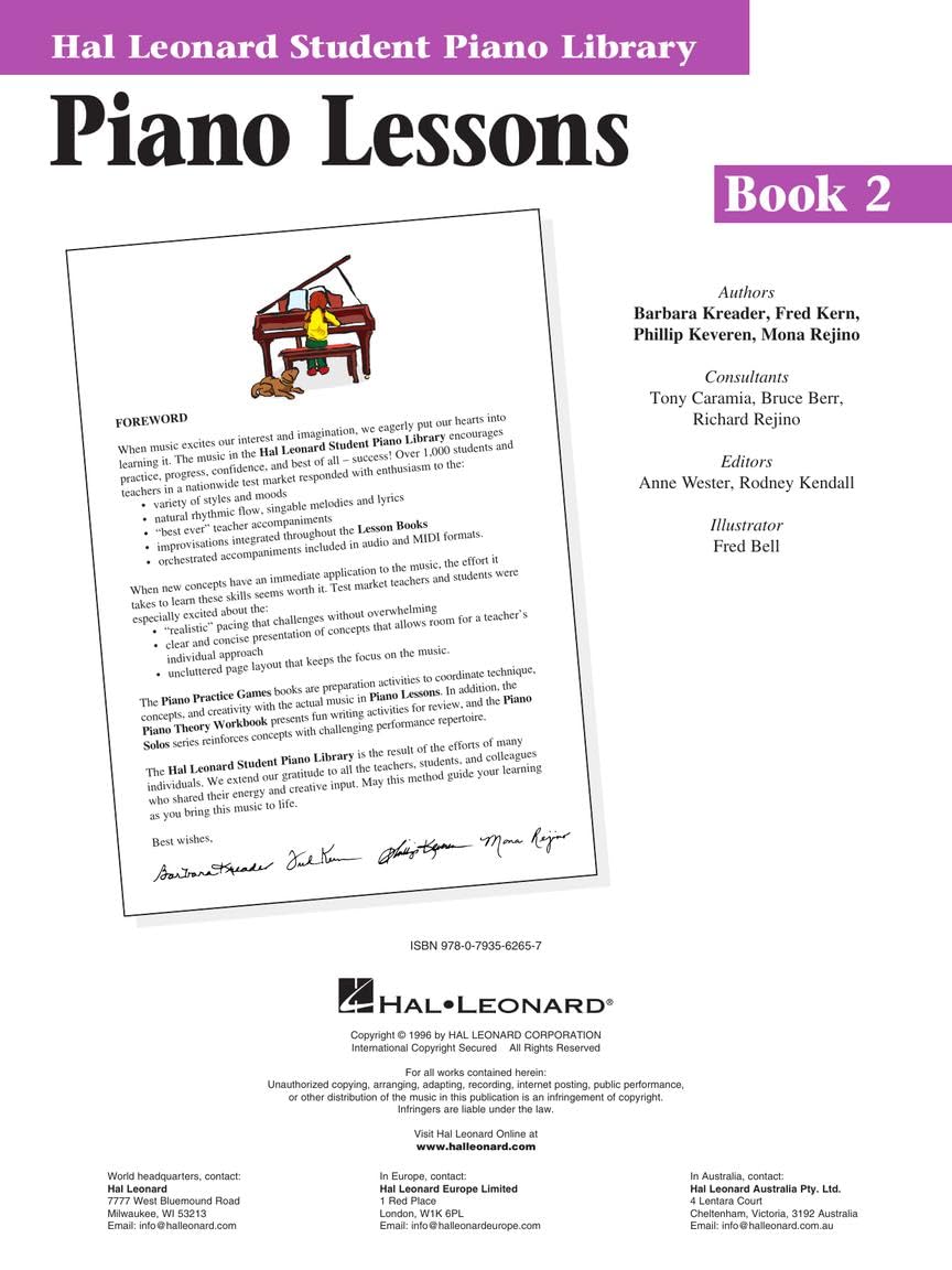 Piano Lessons Book 2  Hal Leonard Student Piano Library  Beginner Piano Method with StepbyStep Lessons, Theory, and Exercises,New