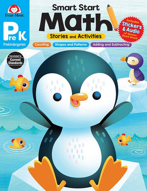 Evanmoor Smart Start Math, Prek Workbook, Stickers, Audio Read Alouds, Stories And Activities, Learn Numbers, Counting, Measurm,Used