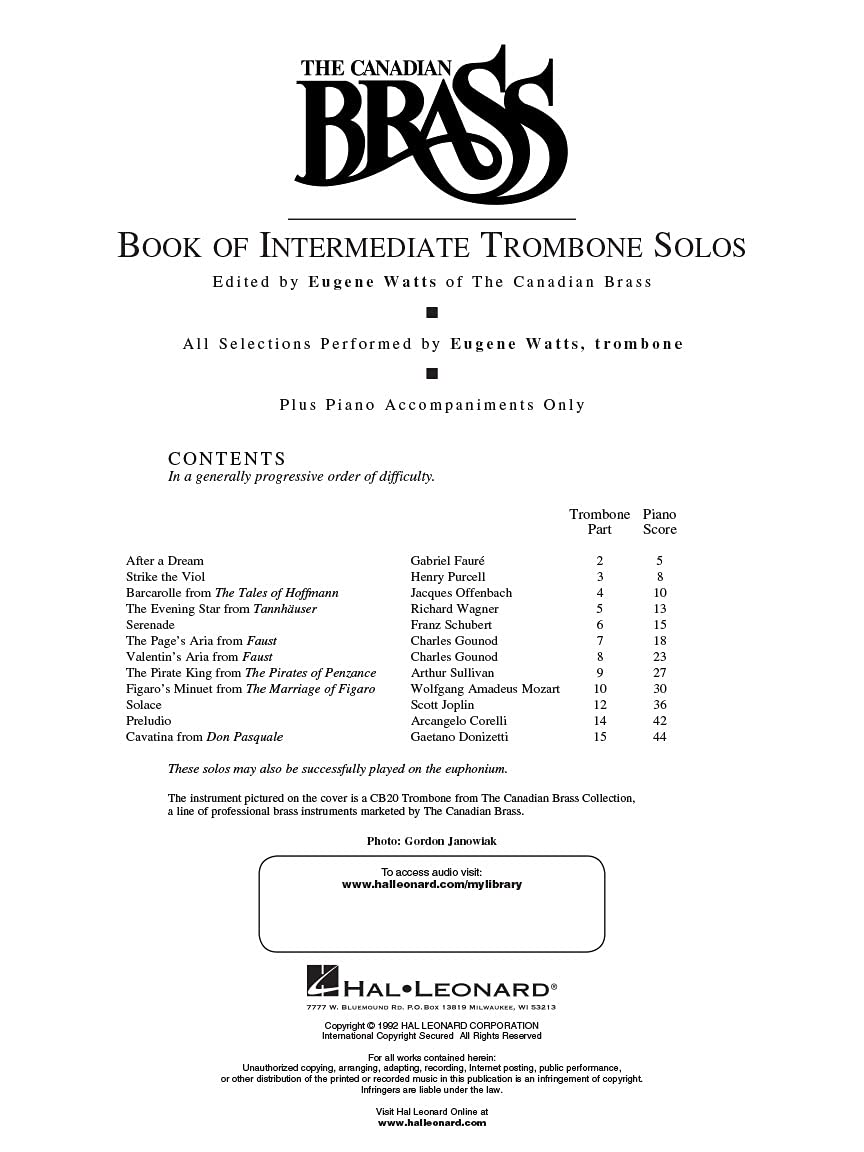Canadian Brass Book of Intermediate Trombone Solos: with online audio of performances and accompaniments recorded by,Used