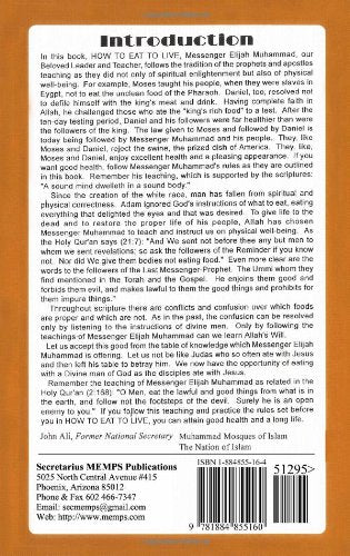 HOW TO EAT TO LIVE  BOOK ONE: From God In Person, Master Fard Muhammad,New