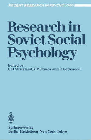 Research in Soviet Social Psychology (Recent Research in Psychology),Used