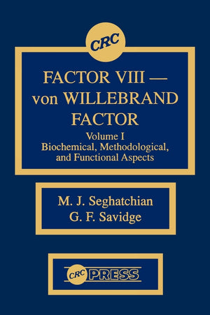 Factor Viii Von Willebrand Factor, Vol. 1: Biochemical, Methodological, And Functional Aspects,Used