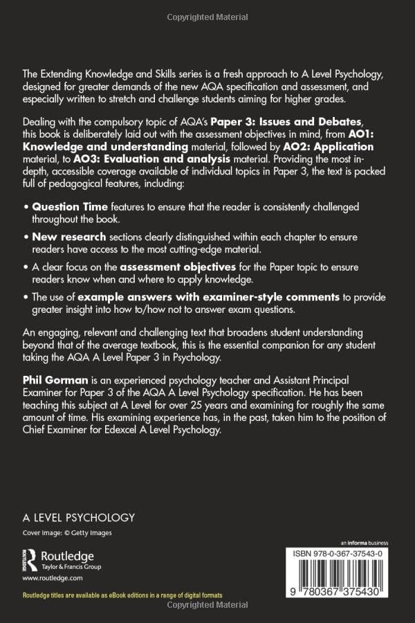 AQA Psychology A Level Paper Three: Issues and Debates: Issues and Debates (Extending Knowledge and Skills),Used