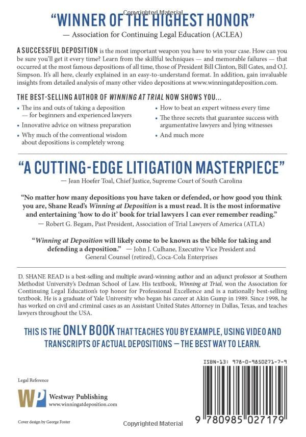 Winning at Deposition: (Winner of ACLEA's Highest Award for Professional Excellence),Used