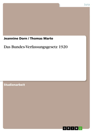 Das Bundesverfassungsgesetz 1920 (German Edition),Used