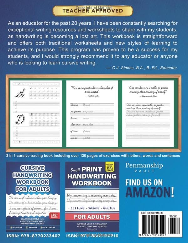Cursive Handwriting Workbook for Teens: Learning Cursive with Inspirational Quotes for Young Adults, 3 in 1 Cursive Tracing Book,New