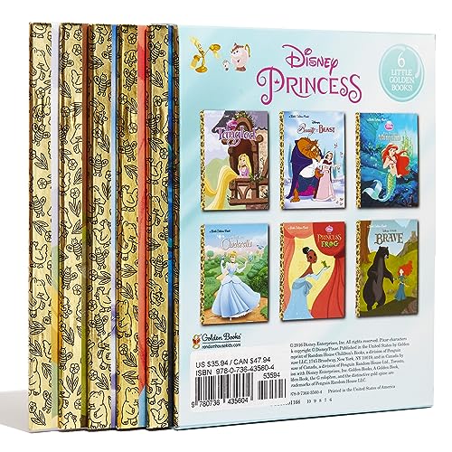 Disney Princess Little Golden Book Library  6 Little Golden Books: Tangled; Brave; The Princess and the Frog; The Little Merma,New