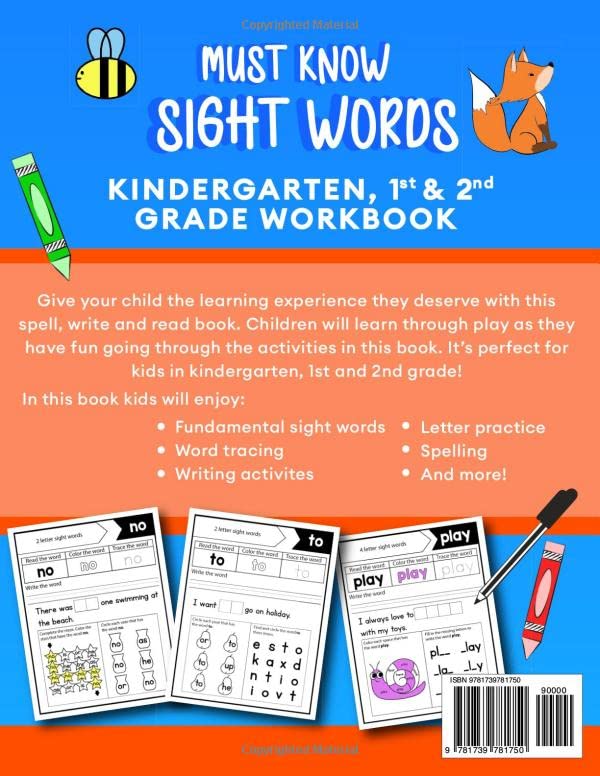 Must Know Sight Words and Spelling Workbook for Kids: Learn to Write and Spell for Kindergarten, 1st and 2nd Grade, Age 5,6,7,8:,Used