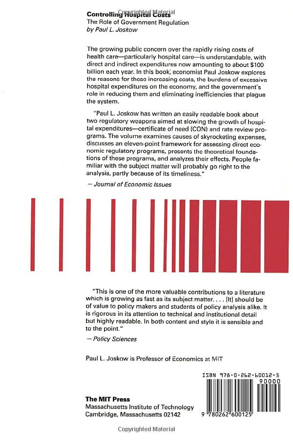Controlling Hospital Costs: The Role of Government Regulation (Mit Press Series in Health and Public Policy, Vol. 2),Used