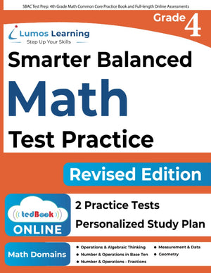 SBAC Test Prep: 4th Grade Math Common Core Practice Book and Fulllength Online Assessments: Smarter Balanced Study Guide With P,Used