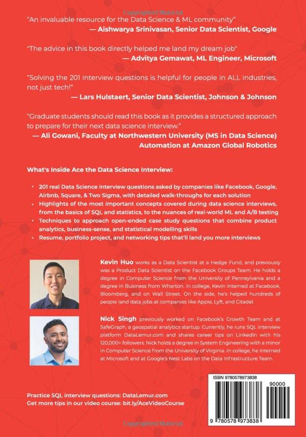 Ace The Data Science Interview: 201 Real Interview Questions Asked By Faang, Tech Startups, & Wall Street,New