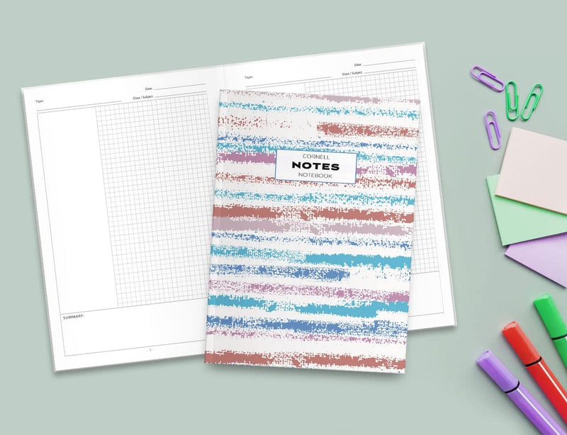 Cornell Notes Notebook: Note Taking with Graph Paper Quad Grid, Index and Numbered Pages, Stripes,Used