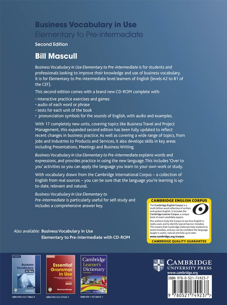 Business Vocabulary in Use: Elementary to Preintermediate with Answers and CDROM,Used
