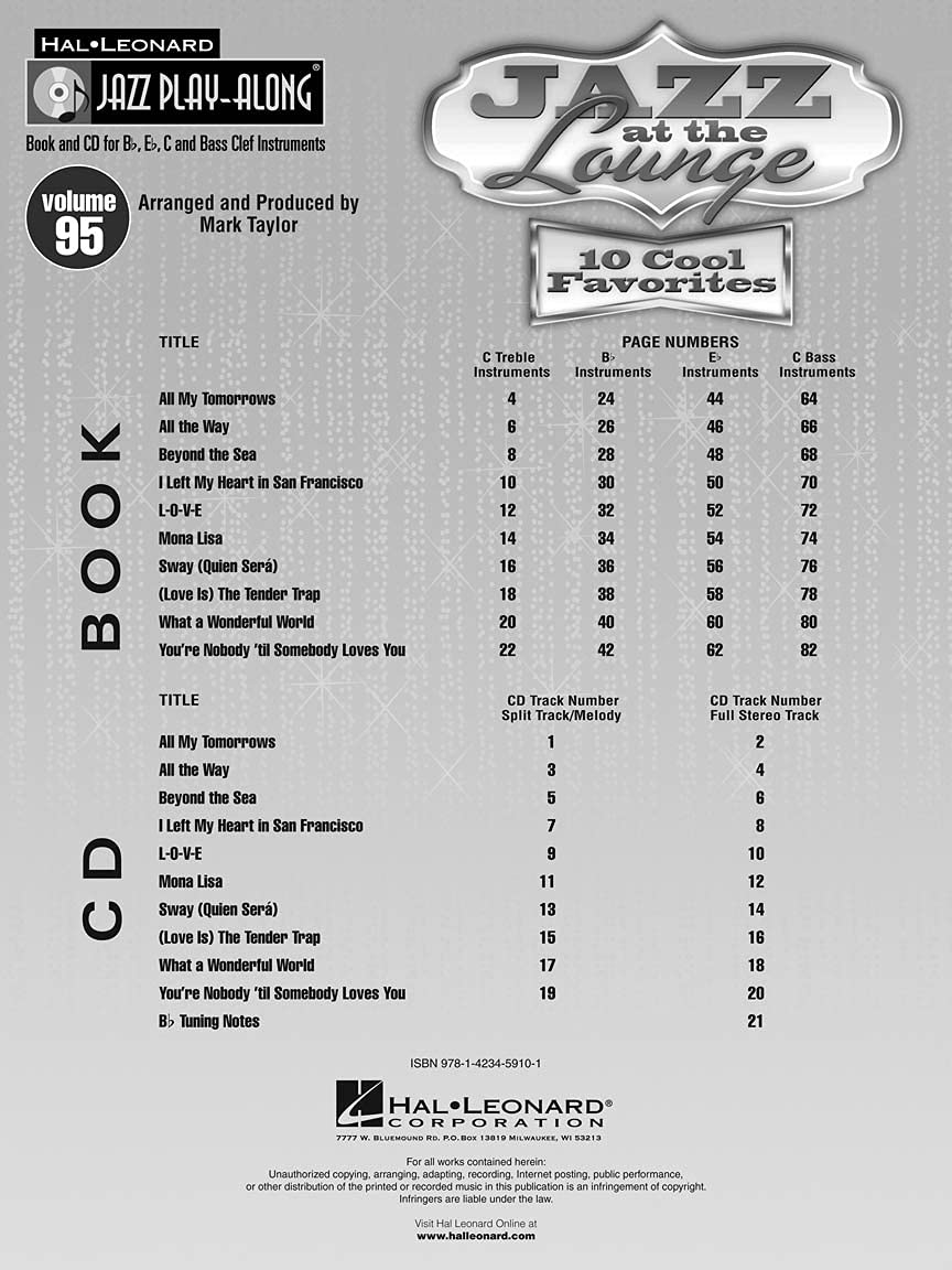 Jazz at the Lounge: Jazz PlayAlong Volume 95 (Hal Leonard Jazz PlayAlong),Used
