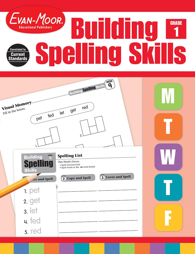 EvanMoor Building Spelling Skills, Grade 1  Homeschooling & Classroom Resource Workbook, Reproducible Worksheets, Teaching Edi,New
