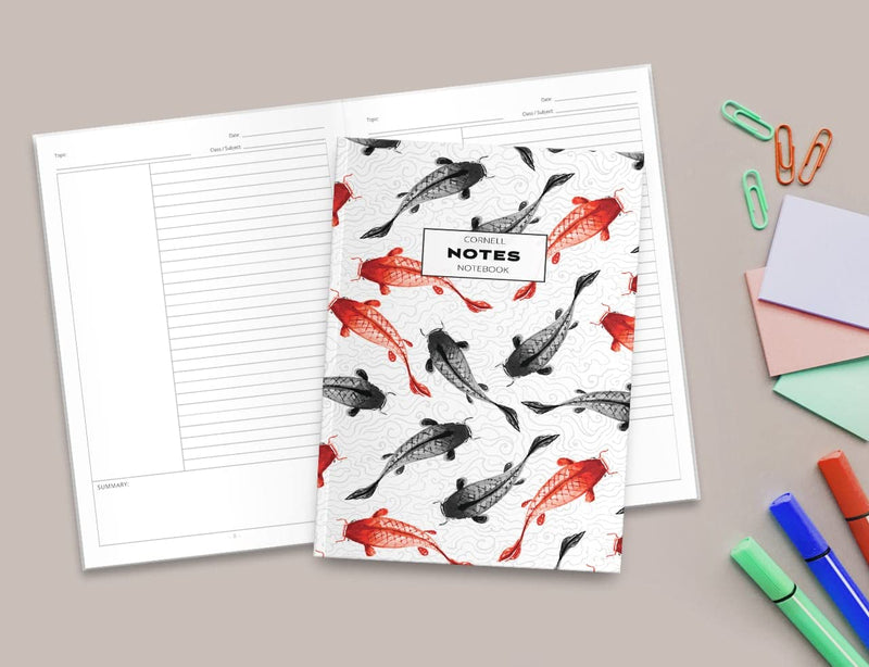 Cornell Notes Notebook: Note Taking with College Ruled Lines, Index and Numbered Pages, Koi,Used