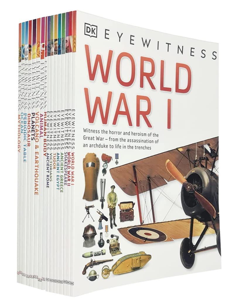DK Eyewitness Collection 15 Books Set (Human Body,Ocean,Volcano & Earthquake,Animal,Planets,Periodic Table,Dinosaurs,Mythology,A
