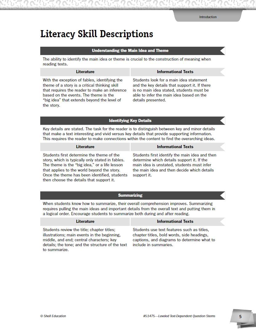 Leveled Text  Dependent Question Stems (Classroom Resources) for Grades K  12,Used