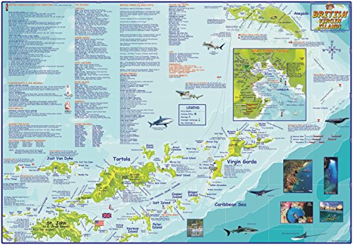 British Virgin Islands Bvi Adventure & Dive Laminated Wall Map Poster,New