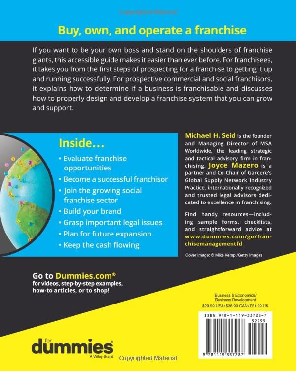 Franchise Management For Dummies (For Dummies (Lifestyle)),Used