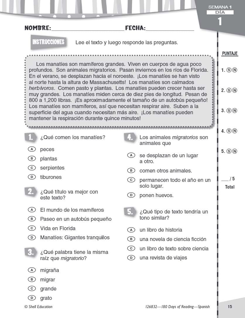 180 Days of Reading for Fourth Grade (Spanish) (180 Days of Practice) (Spanish Edition),Used