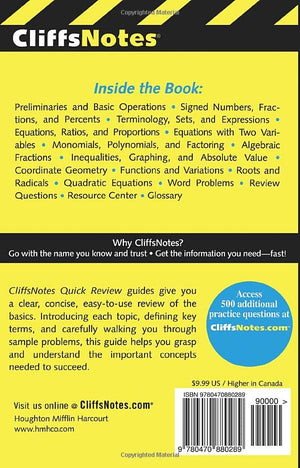 CliffsNotes Algebra I Quick Review: 2nd Edition,Used