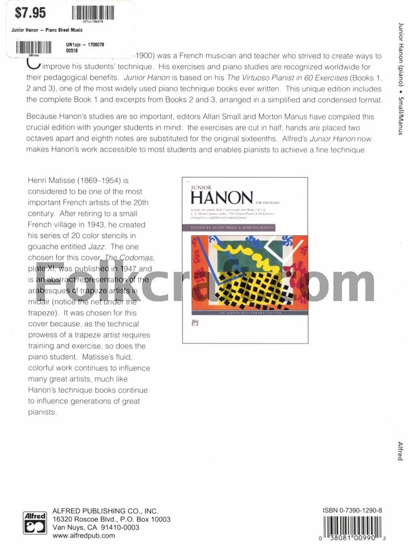 Junior Hanon (Alfred Masterwork Edition),Used