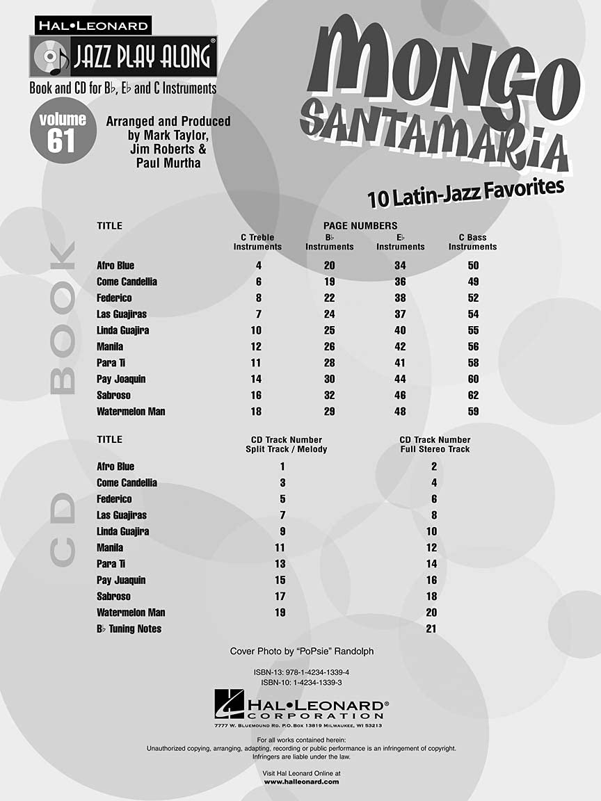 Mongo Santamaria: Jazz PlayAlong Volume 61 (Jazz Playalong, 61),Used