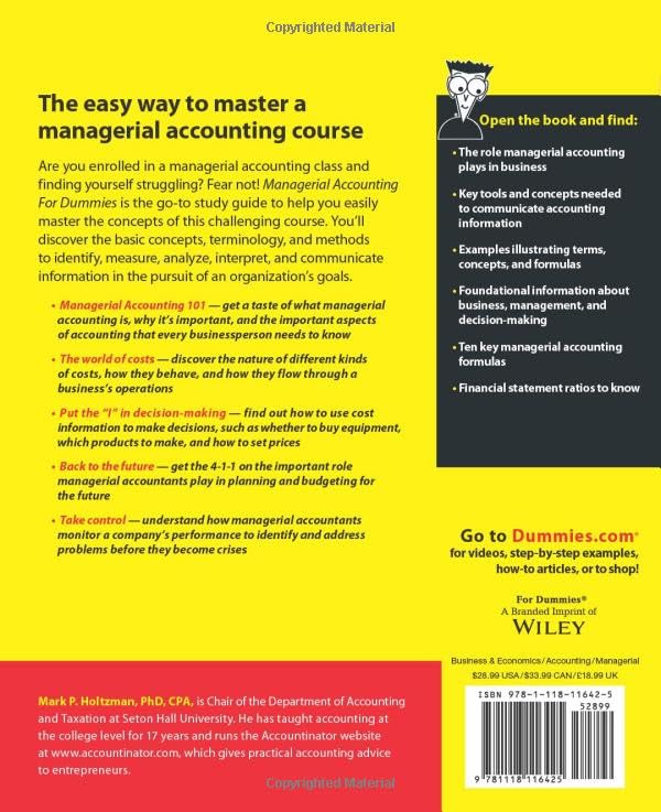 Managerial Accounting For Dummies,Used