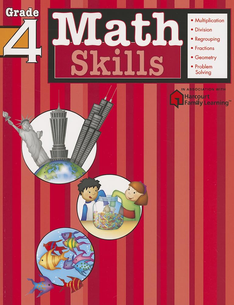 Math Skills: Grade 4 (Flash Kids Harcourt Family Learning),Used