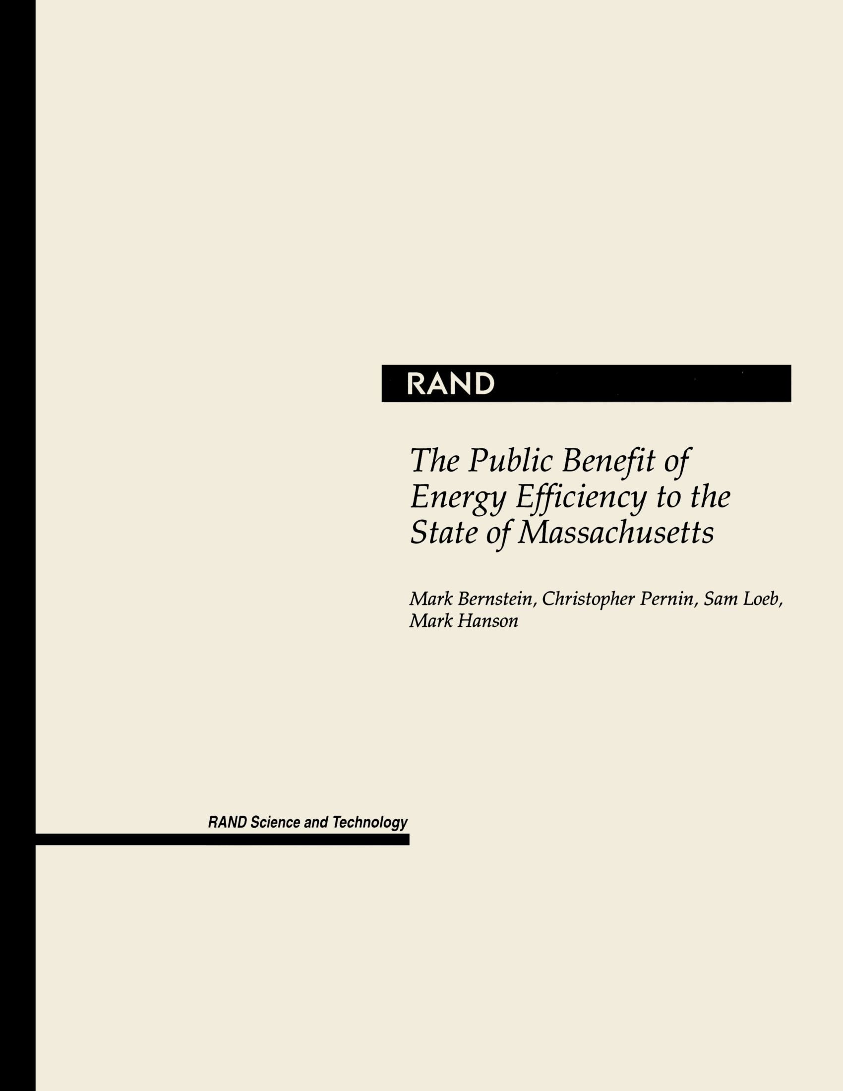 The Public Benefit Of Energy Efficiency For Massachusetts,New