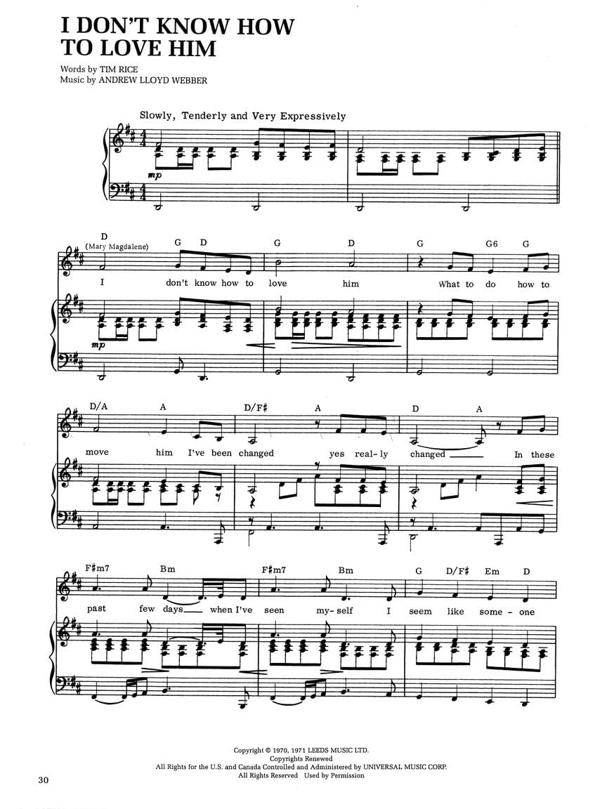 Hal Leonard Jesus Christ Superstar Piano Vocal Sheet Music - Piano Accompaniment and Vocal Parts