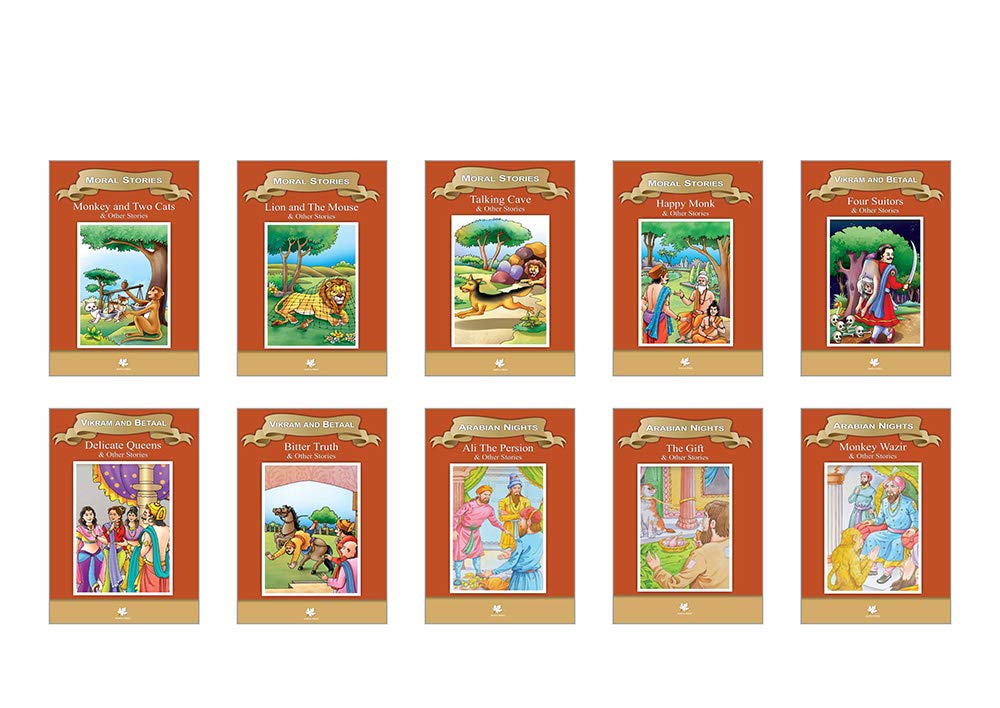Moral Stories - 1 (Set Of 10 Story Books For Kids With Pictures) - Bitter Truth, Four Suitors, Delicate Queens, Ali The Persian, The Gift, Monkey ... Two Cats, Talking Cave, Lion And The Mouse