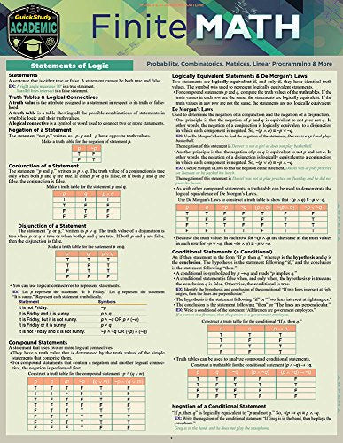 Finite Mathematics: a QuickStudy Laminated Reference Guide,Used