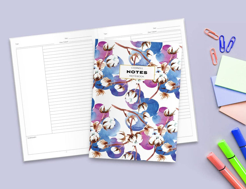 Cornell Notes Notebook: Note Taking with College Ruled Lines, Index and Numbered Pages, Floral Print,Used