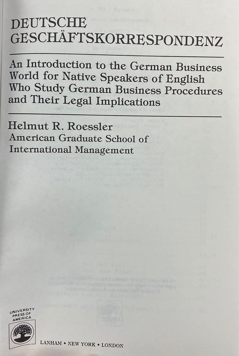 Deutsche Geschaftskorrespondenz: Introduction to the German Business World for Native Speakers of English Who Study German Busin,Used