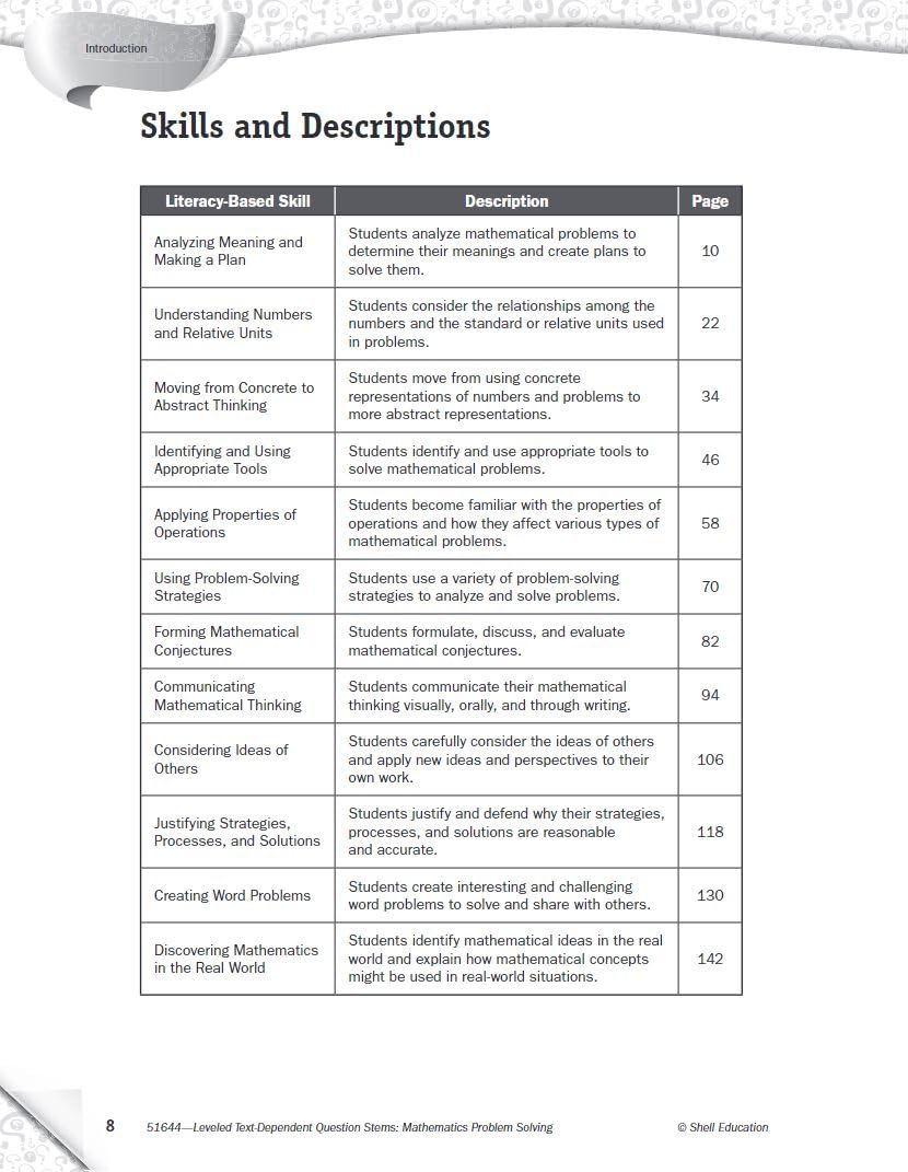 Leveled TextDependent Question Stems: Mathematics Problem Solving,Used