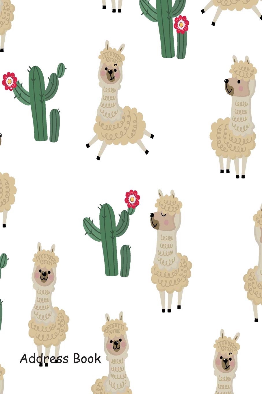 Address Book: Include Alphabetical Index With Cute alpaca and cactus seamless cover,Used