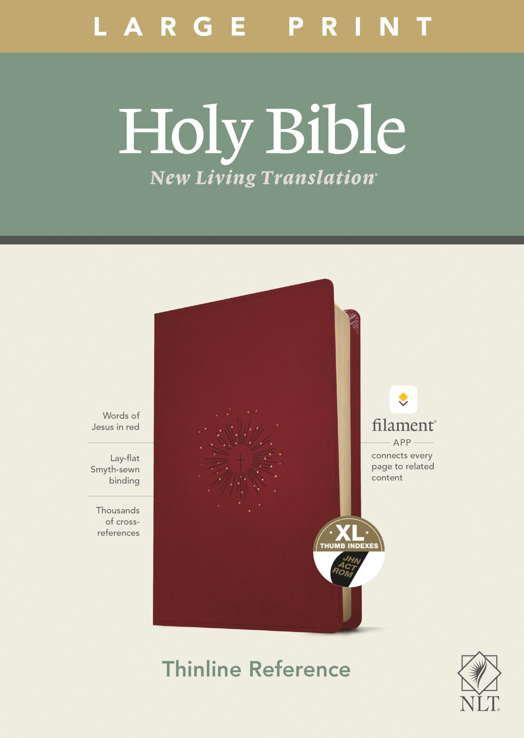 Nlt Large Print Thinline Reference Bible, Filament Enabled (Leatherlike, Aurora Cranberry, Indexed, Red Letter): Includes Free A