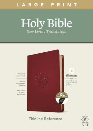 Nlt Large Print Thinline Reference Bible, Filament Enabled (Leatherlike, Aurora Cranberry, Indexed, Red Letter): Includes Free A