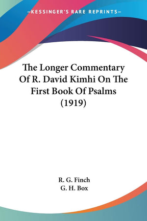 The Longer Commentary Of R. David Kimhi On The First Book Of Psalms (1919),New