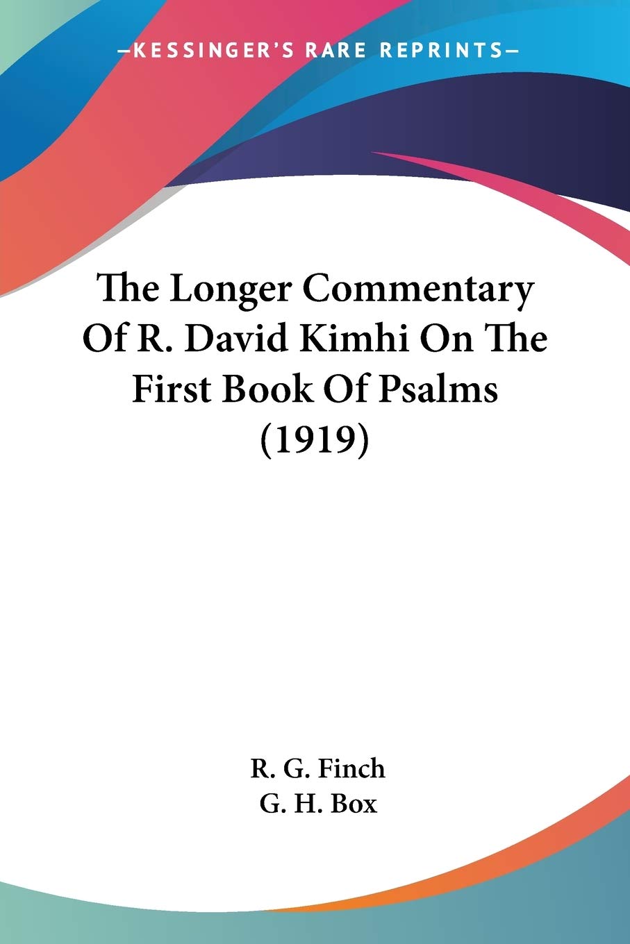 The Longer Commentary Of R. David Kimhi On The First Book Of Psalms (1919),New