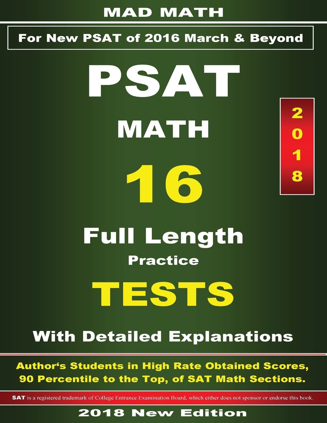 2018 New PSAT Math 16 Tests (Mad Math Test Preparation),Used
