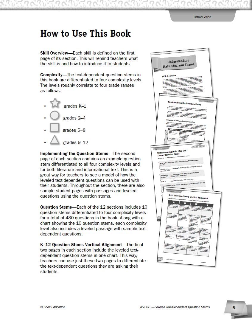 Leveled Text  Dependent Question Stems (Classroom Resources) for Grades K  12,Used