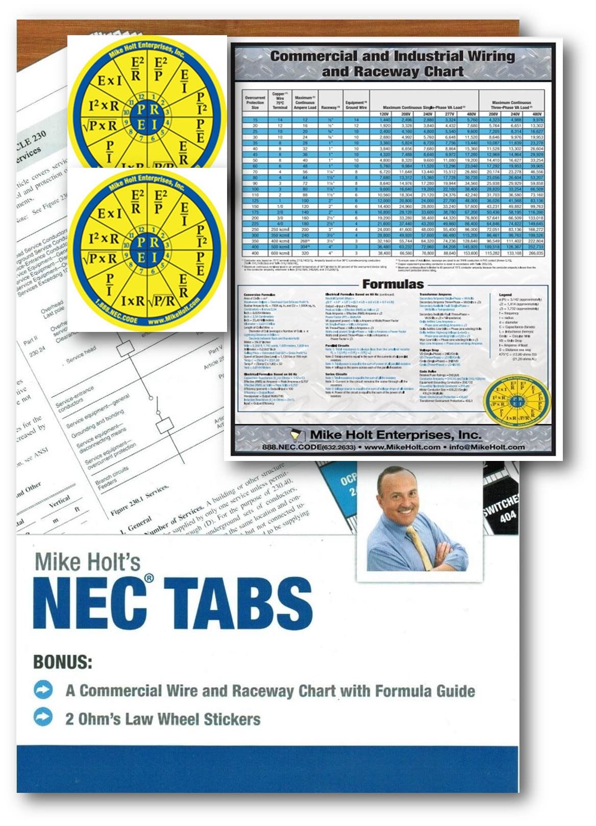 Mike Holts Nec Tabs (Color Coded) With Ohms Law Stickers And Wire Chart  2017 Edition-new
