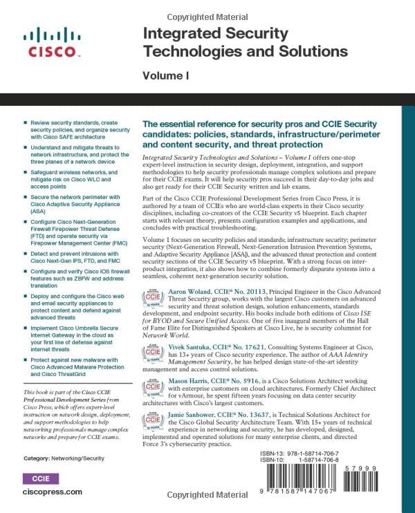 Integrated Security Technologies and Solutions  Volume I: Cisco Security Solutions for Advanced Threat Protection with Next Gen,Used