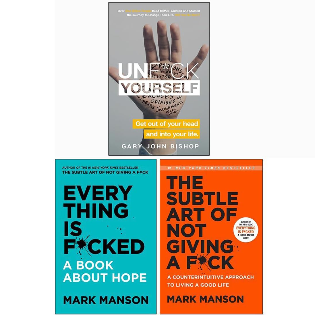 Everything Is Fcked [Hardcover], The Subtle Art Of Not Giving A Fck [Hardcover], Unfck Yourself 3 Books Collection Set-used