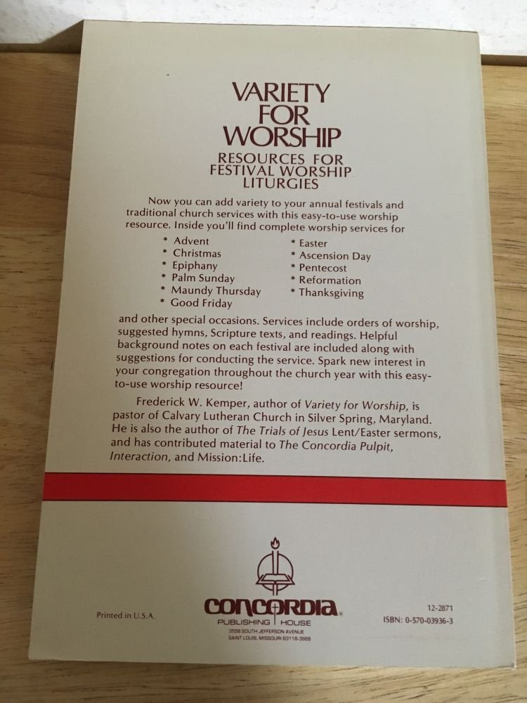Variety for Worship: Resources for Festival Worship Liturgies,Used