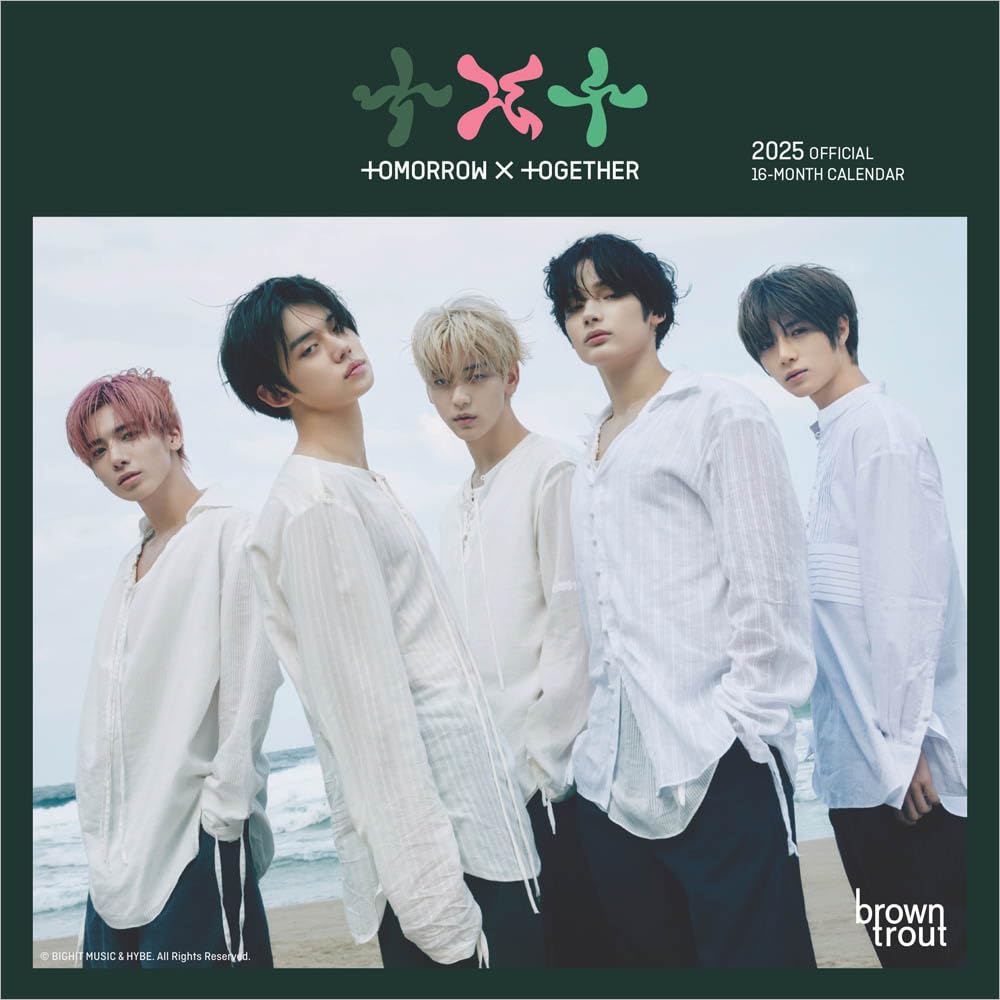 TXT OFFICIAL  2025 7 x 14 Inch Monthly Mini Wall Calendar  BrownTrout  KPop Korean Boy Band Temptation