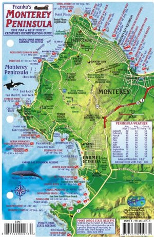 Monterey Peninsula Dive Map & Reef Creatures Guide Franko Maps Laminated Fish Card by Franko Maps Ltd. (20060601),Used